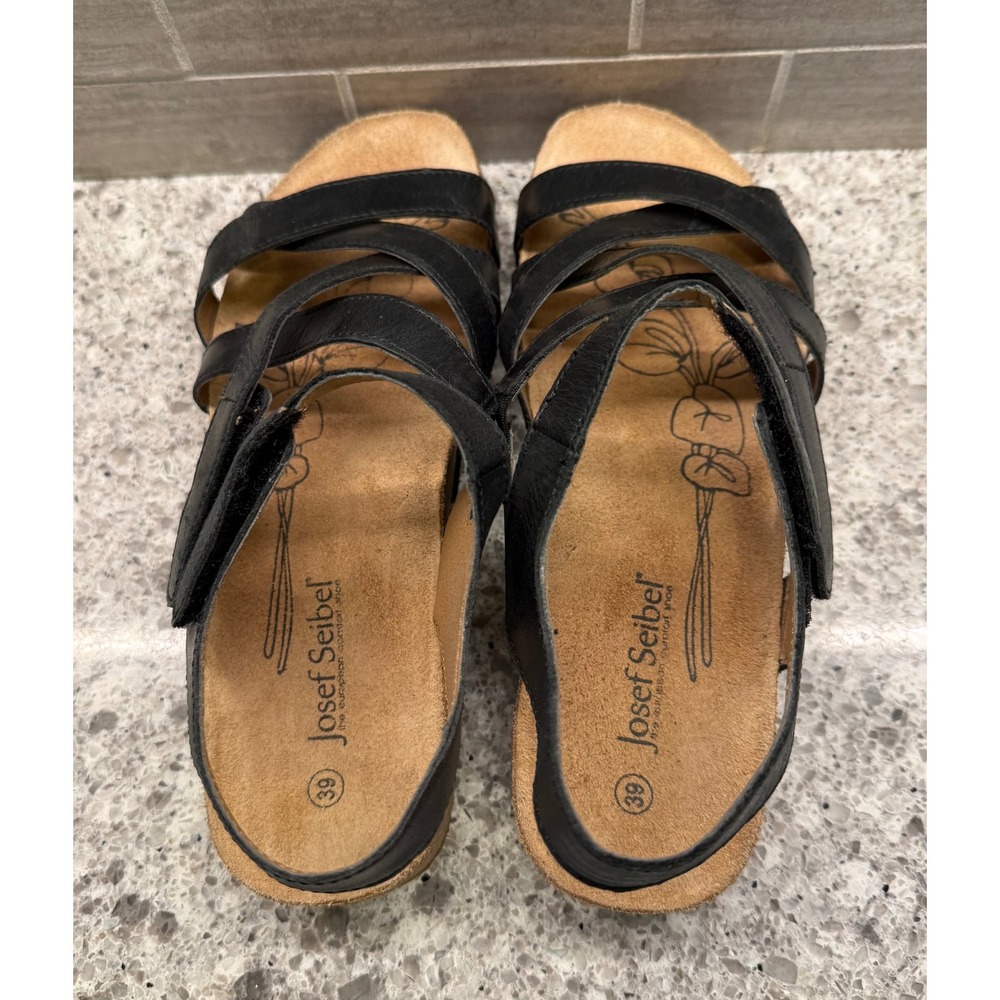 Joseph Seibel Black Strappy Tonga Leather Summer Sandals Size 39 (US 8-8.5) - Picture 5 of 9